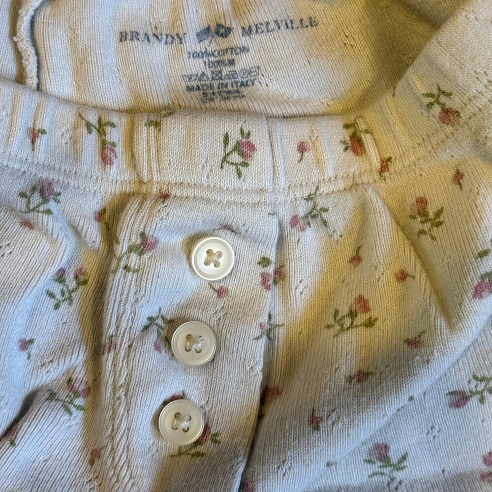 Brandy Melville Rosebud Floral Pointelle Emery Shorts White Pink Button Pajama